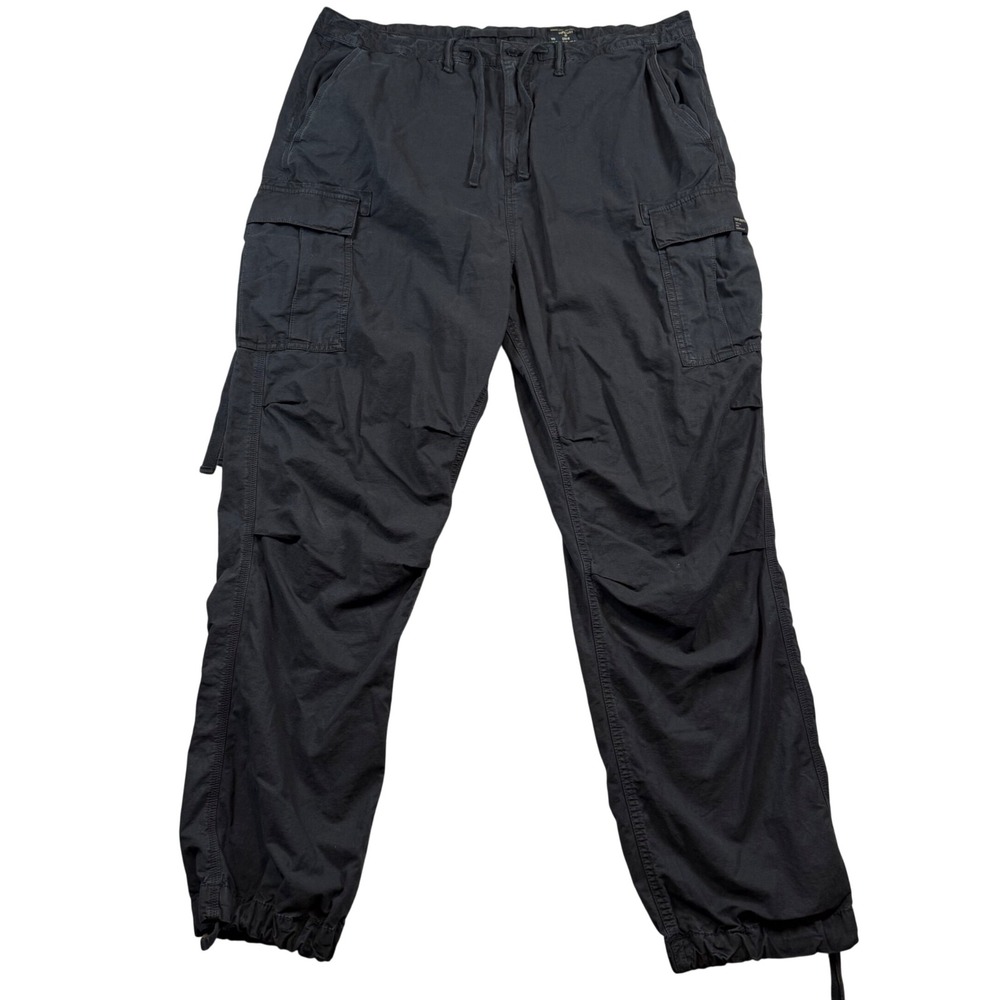 Superdry Cargo Pants Men 34W 32L Black Ripstop Drawstring Utility Tactical